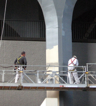 Painters at the House of Blues Hotel at Bertrand Goldberg's Marina City in Chicago