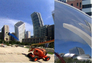 Anish Kapoor's Cloud Gate "The Bean" Sculpture in Chicago's Millennium Park - mirror reflections