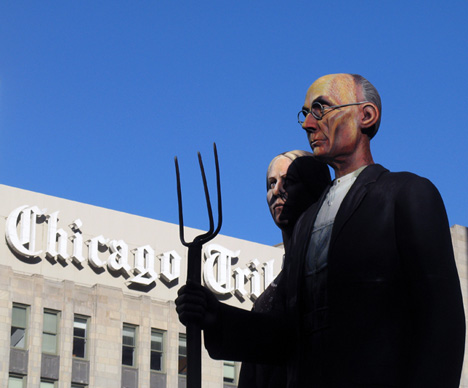 God Bless America,sculpture by J. Seward Johnson, on Pioneer Court in front of Tribune Tower, Chicago
