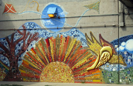 Bricolage mural, Bryn Mawr underpass, north wall, Chicago