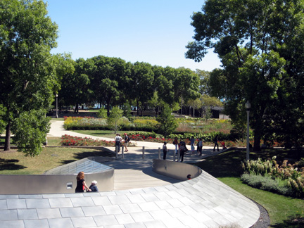 Daley Bicentennial Park at end of Frank Gehry BP Bridge, Grant Park, Chicago